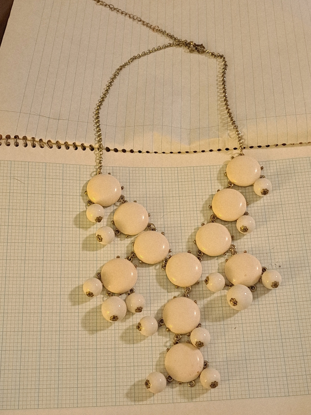 J. Crew Iconic 90s Cream White Statement Bubble Necklace with Gold-Tone Chain